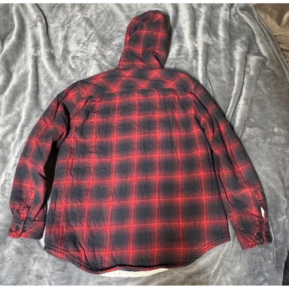 Boston Traders Shacket Mens Large Red Plaid Sherpa Lined Hooded Flannel Jacket - Picture 10 of 12